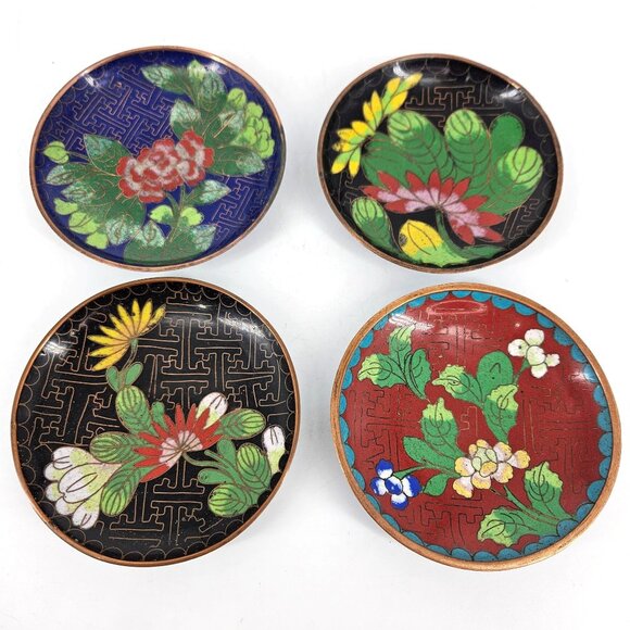 Vintage Cloisonne Trinket Dish Small Blue Cloisonne D… - Gem Cloisonne Dish Plate Trinket 4\